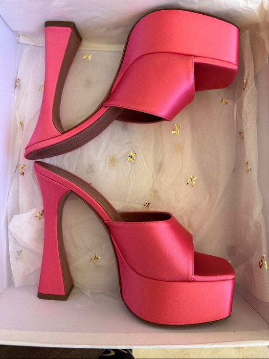 Amina Muaddi Shoes - Amina Muaddi HOT BUBBLEGUM (Satin Bubble) Pink Satin Platform Mule